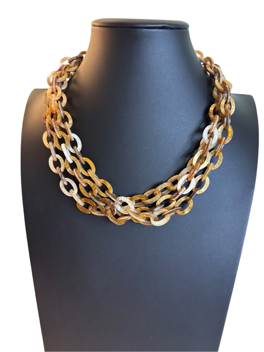Multi-Strand Tortoiseshell Link Necklace - Brown Multi
